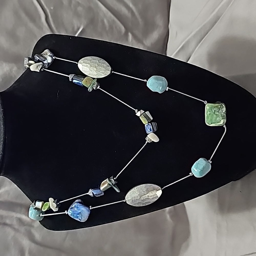 Double Strand Silver Necklace with Beads